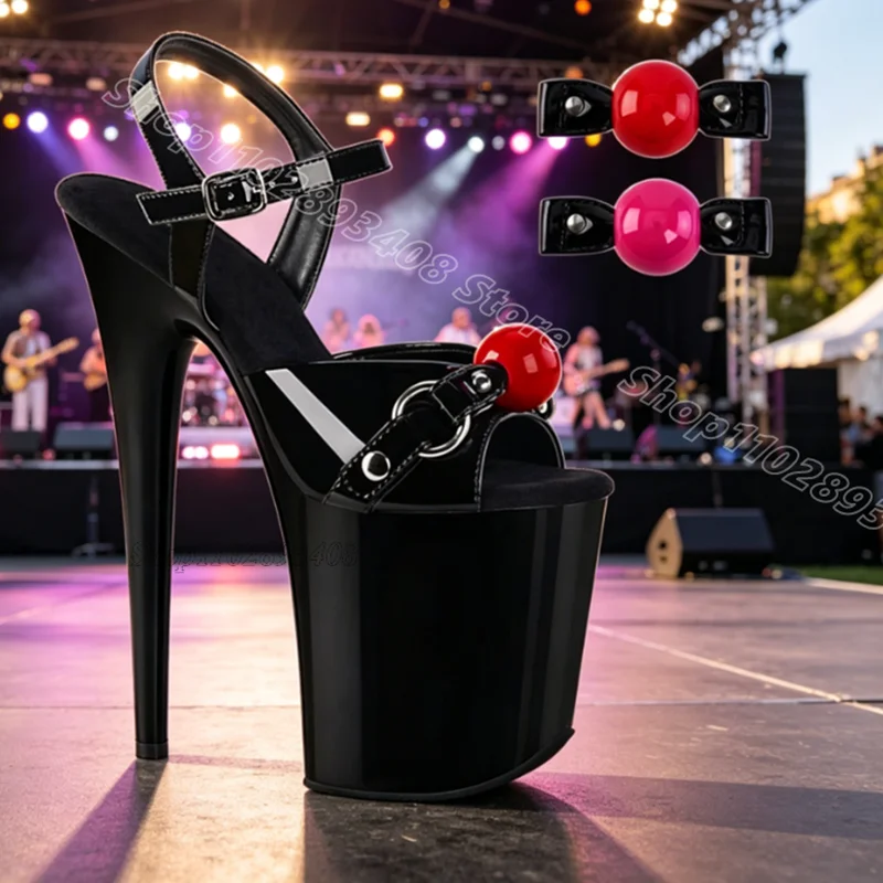 Black Ball Decor Performance Sandals Open Toe Ankle Buckle Platform Stiletto Leather Women Dancing Sandals Zapatos Para Mujere