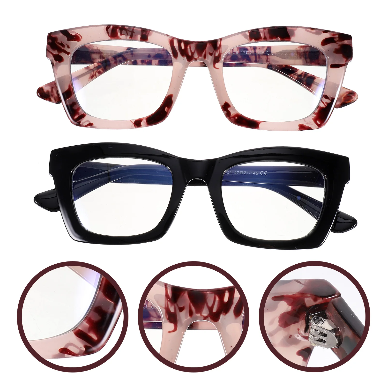 

2pcs Retro Glasses For Students Vintage Eyeglasses Metal Fashionable Lightweight Clear Vision Comfortable Daily Use Plastic