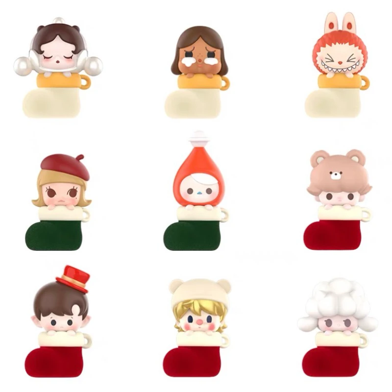 Genuíno pop feijão meias de natal série mini boneca kawaii anime figura ornamentos de mesa surpresa meninas presente coleção