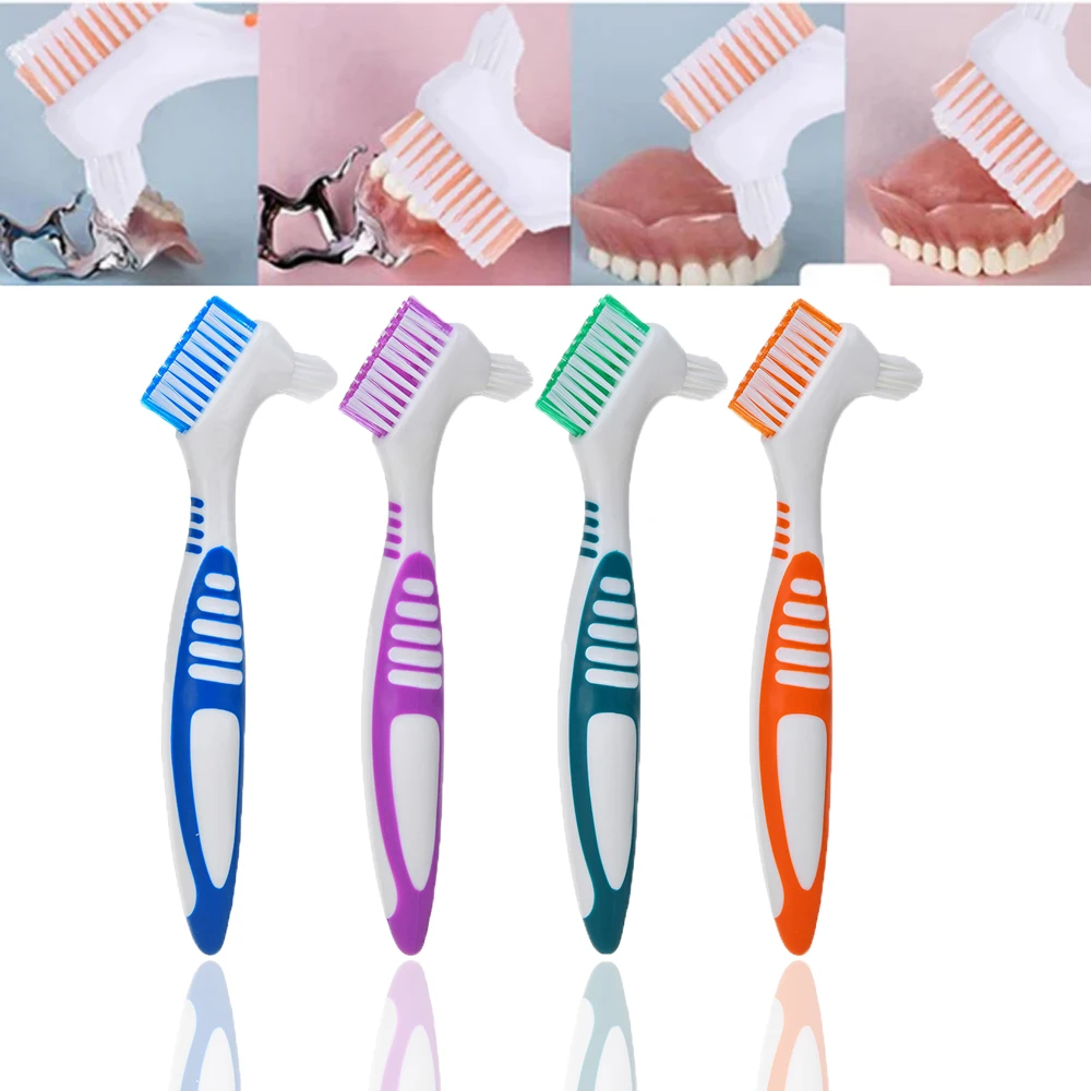 1PCS Soft False Teeth Brush Braces Descaling Denture Toothbrush Denture Cleaning Brush ulti-Layered Bristles Denture Cleaning