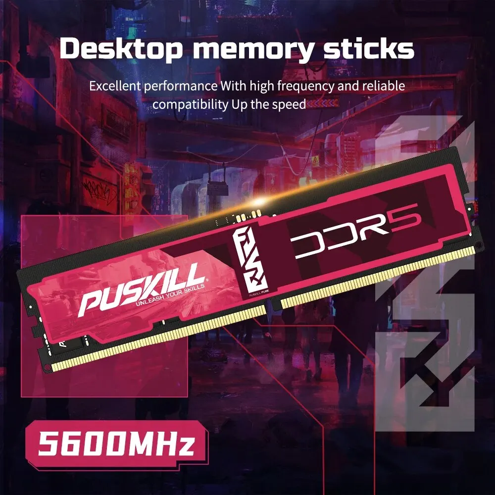 PUSKILL FUSE DDR5 Memoria RAM 32GB 16GB 8GB 1.1V 4800MHz 5600MHz PC5 288-PIN سطح المكتب UDIMM Memoria Memory