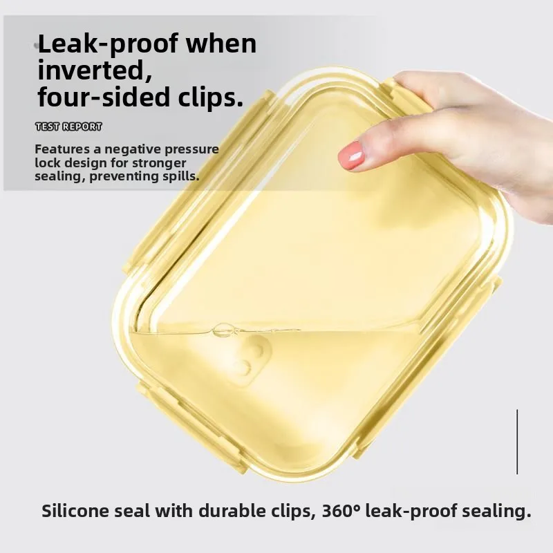 Microwave Safe Glass Lunch Box with Lid Freshness Preservation Container for Office Workers Three Compartment Stackable Set view 3