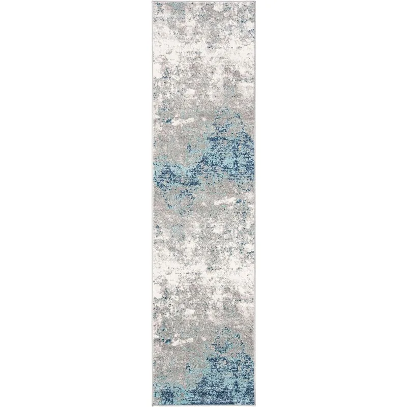 Brentwood Collection 2' x 22' Light Grey/Blue BNT822F Modern Abstract Non-Shedding Living Room Bedroom Runner Rug