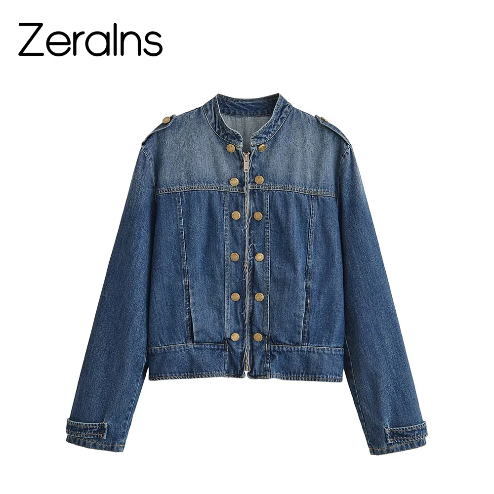 ZERAINS Women's clothing 2026 new summer outfit fashionable long sleeved denim tripstrap buckle jacket jacket