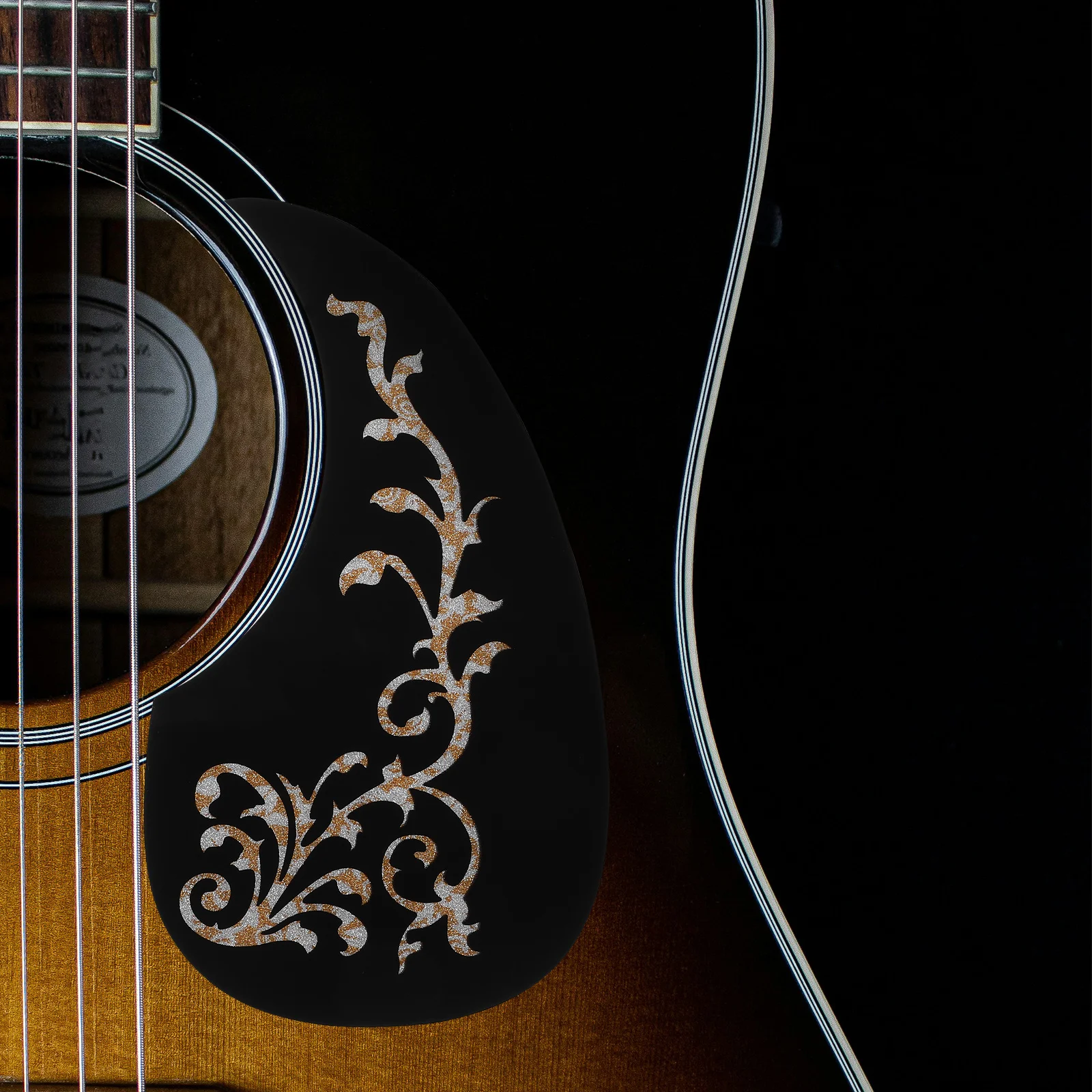 

1 pc Black Comma Shape Pickguard 128Mm Self-Adhesive Anti-Scratch Film For Acoustic Guitar White Tree Vine Flower Design Guitar