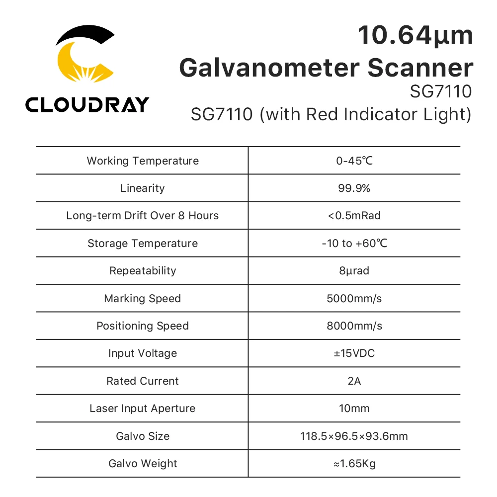 Cloudray 10.64um CO2 Laser Scanning Galvo Head SG7110 Input Aperture10mm Galvanometer Scanner with Power Supply Set