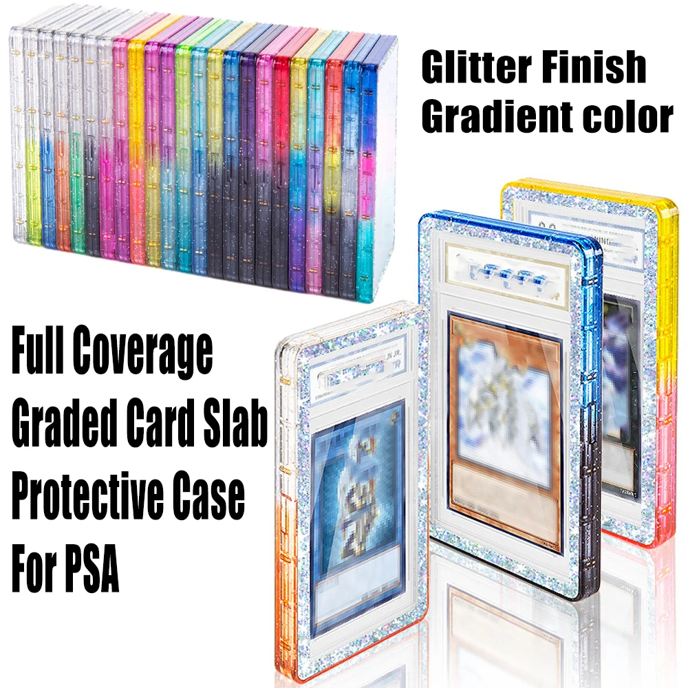 Gradient Glitter Full Coverage Magnetic Graded Card Slab Case For PSA 35PT, Protector Holder For PTCG Trading Card Display
