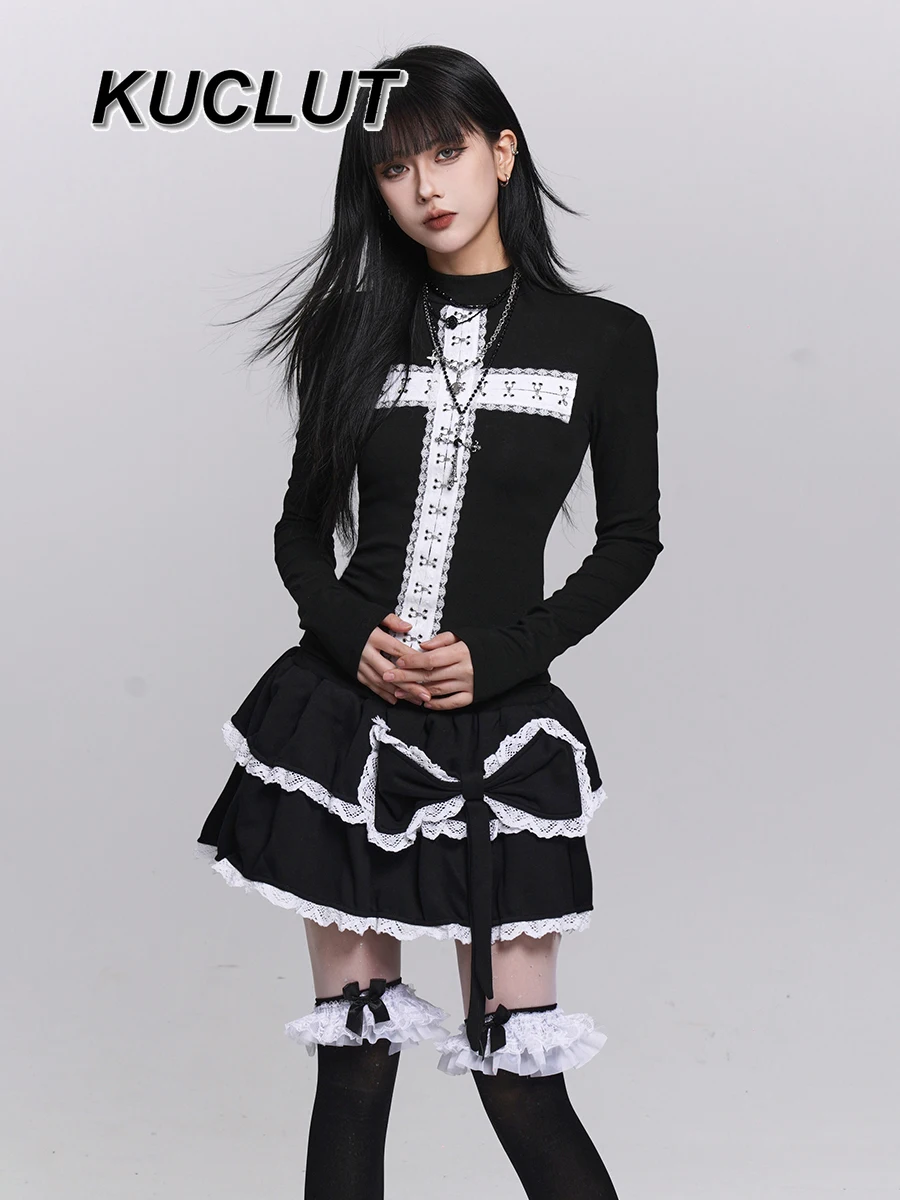 

Long Sleeve Top Half Turtleneck Base Shirt Inner Wear Outer Wear Gothic Subculture Y2k Style Casual Tees for Women Spring Autumn