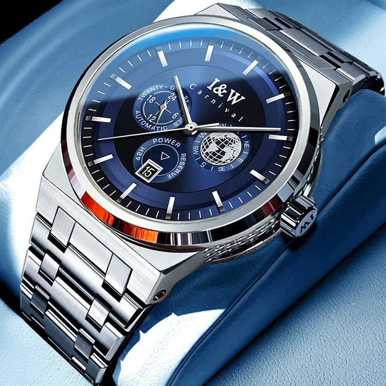 Carnival Men Automatic Watch 42mm Luxury Mechanical Wristwatch Sapphire Luminous 5ATM Waterproof 24 Hours Date