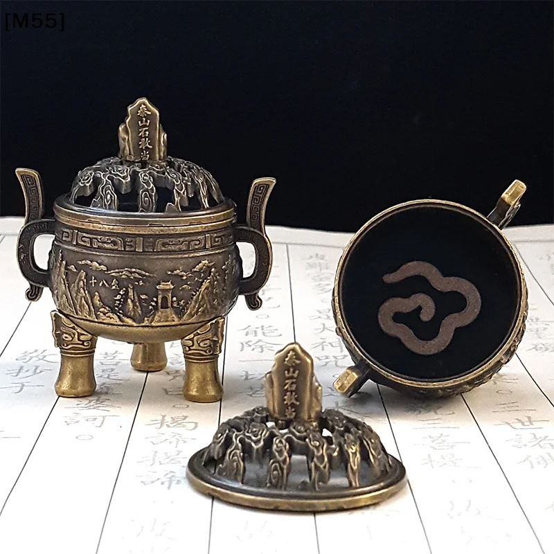Taishan Stone Guardian Three-Legged Incense Burner Bowl Incense Holder With Handle Yoga Meditation Home Decor AncientStyle[M55]