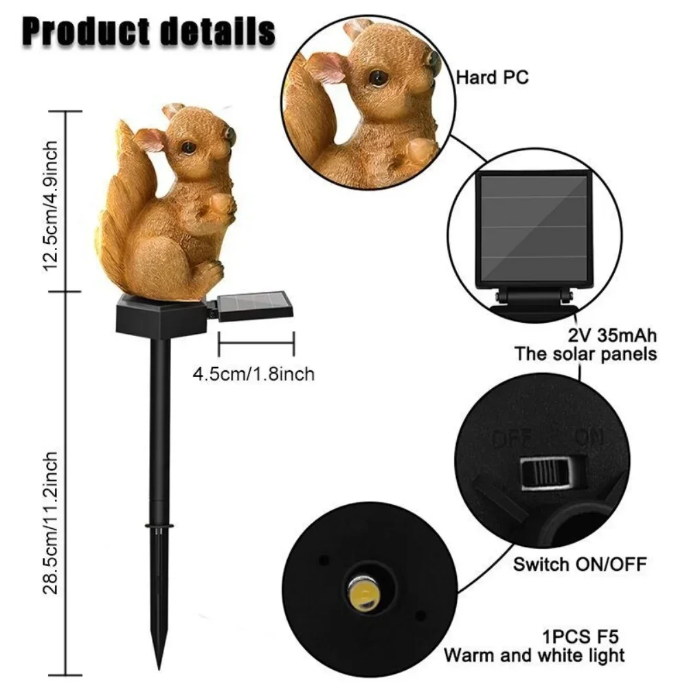 1 Pack Outdoor Solar LED Light Squirrel Light Waterproof Garden Landscape Squirrel Shape Decorative Light for Garden Yard