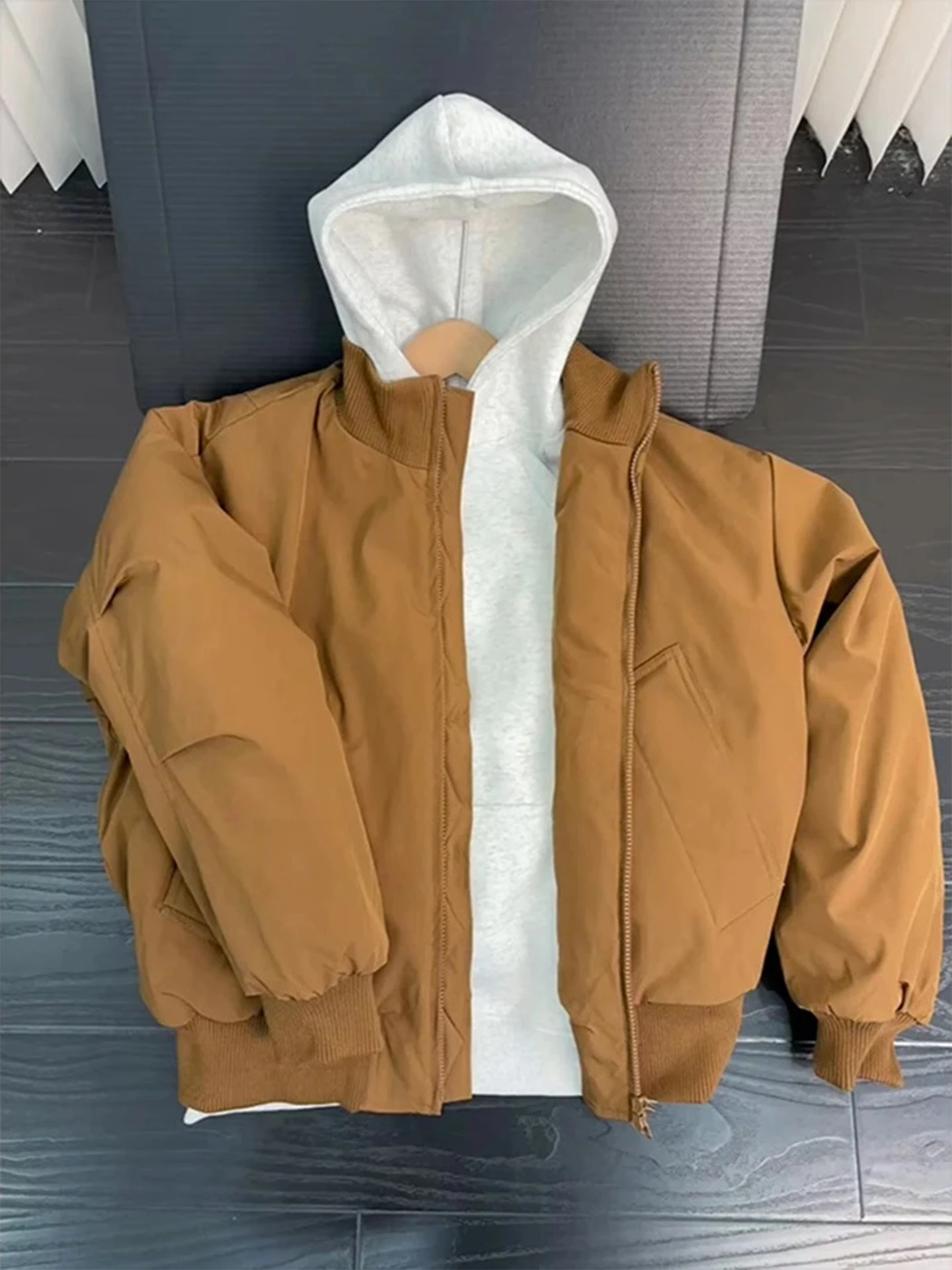 

Мужская зимняя куртка-пилот из утолщенного хлопка цвета хаки, теплая, приталенная, с длинными рукавами, на молнии