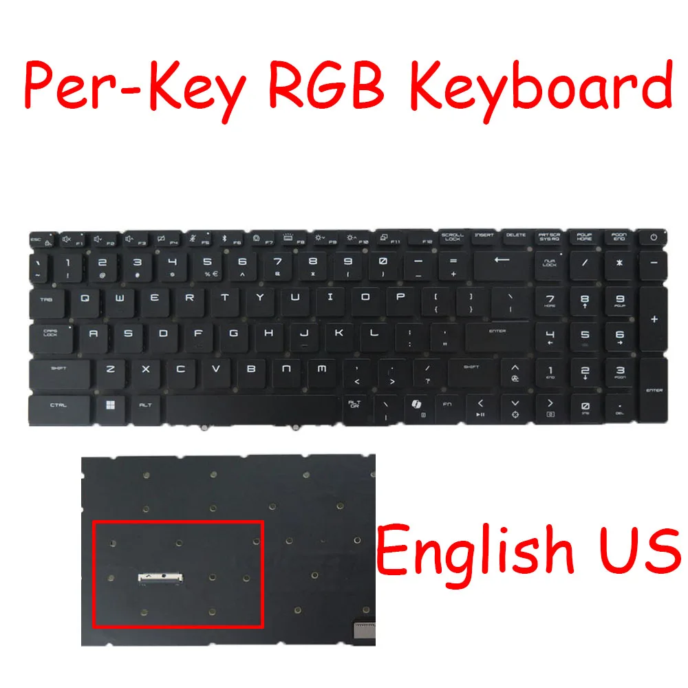 Laptop-Tastatur mit RGB-Hintergrundbeleuchtung, Titan 18, für MSI NSK-FG5CBN 1D 9Z.NMUBN.C1D S1N3EUS2U4D10 S1N-3EUS2U4-D10, Englisch, US, Schwarz
