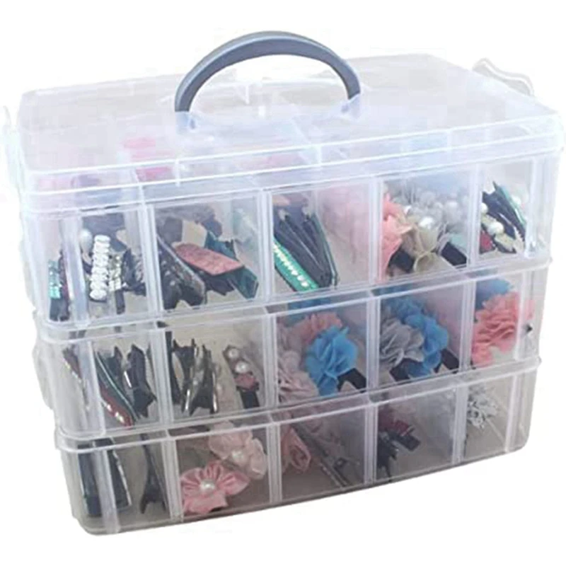 Stackable 3-Tier Clear Plastic Organizer Multi Layer Storage Box With 30 Adjustable Compartments