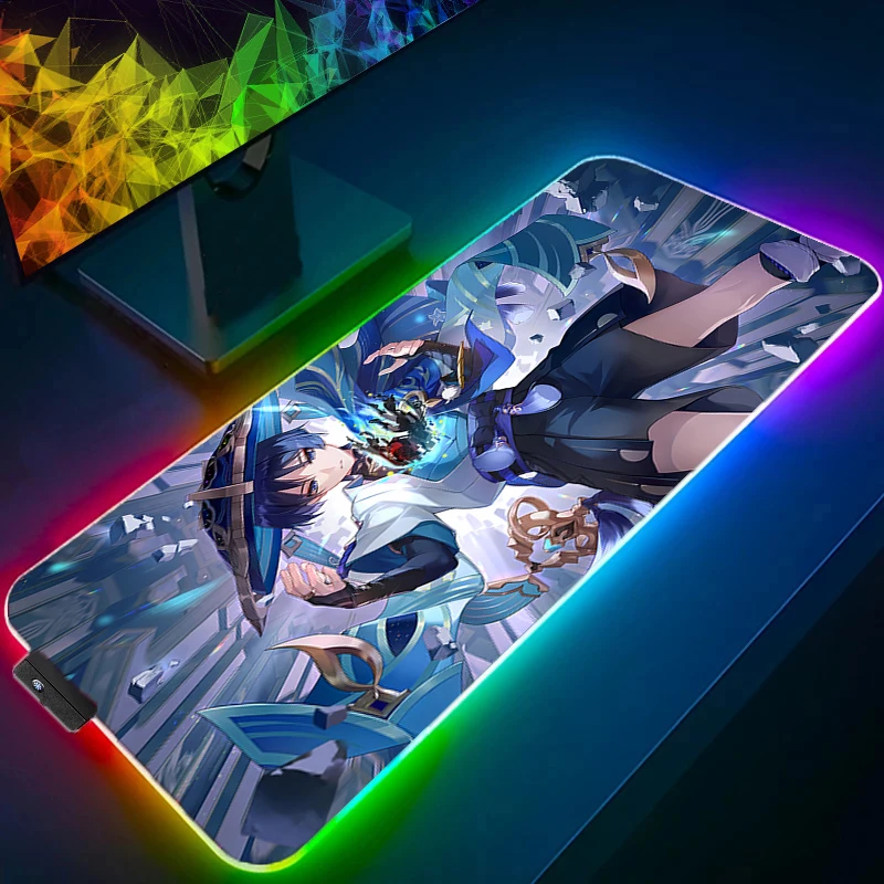 

LED Light Desk Mat XXL G-genshin Impact Wanderer Computer Mousepad Backlight Keyboard mat Table Gaming Mouse Pad RGB Carpet