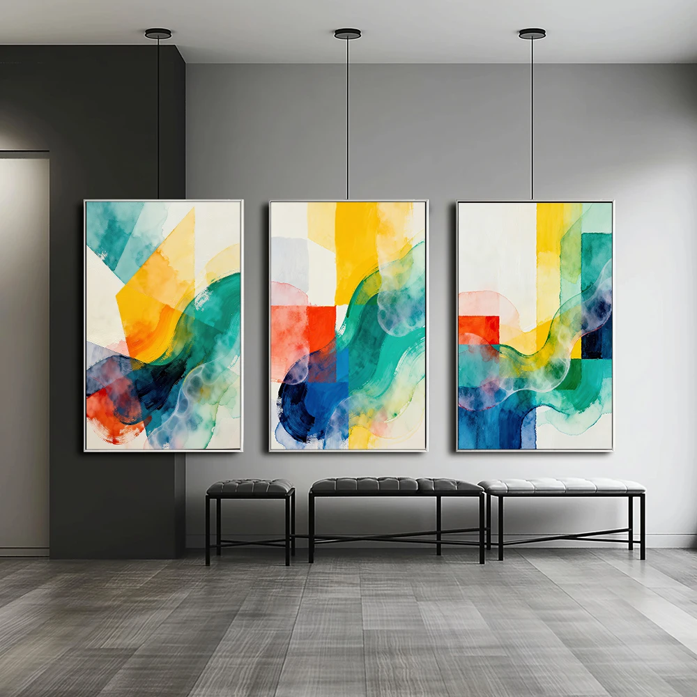 Modern Wall Decor with Paint Drip and Ink Splash, Abstract Nature Bohemian Canvas Print, Smooth Organic Shapes, Living Room home
