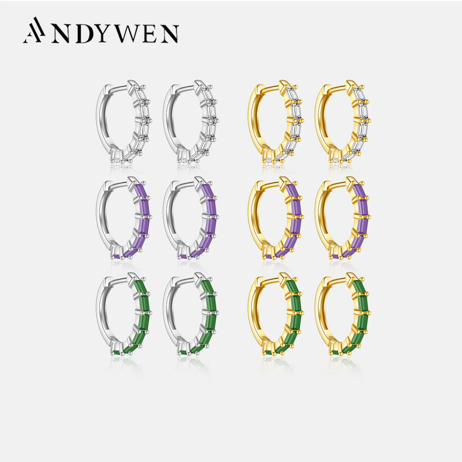 ANDYWEN New 925 Sterling Silver Gold Clear CZ Hoops Loops Luxury Zircon Pave Piercing Ohrringe Pendiente Huggies Jewelry Jewels