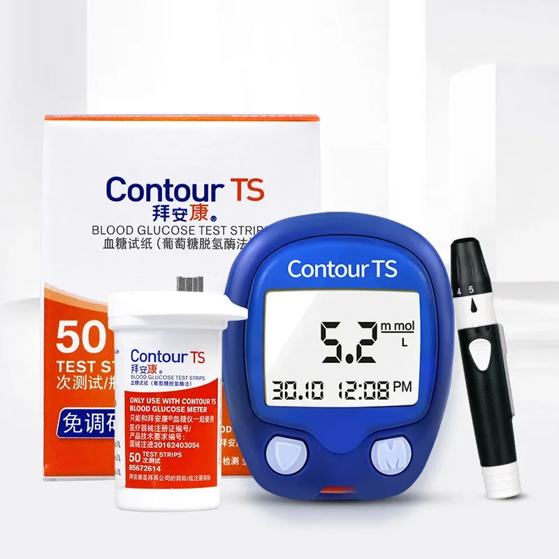 Monitor de glucosa en sangre Contour TS y 100 papel para prueba de glucosa en sangre aguja de recolección de sangre monitoreo de salud de algodón con alcohol