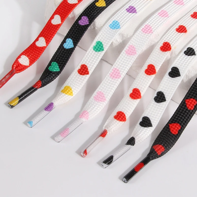 Black White Printed Heart Shoelace 0.8cm Wide Quality Flat Shoelaces Sneakers Canvas Shoes Fashion Shoelaces 1Pair