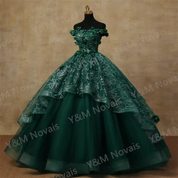 3D Flowers More Color Glittering Luxury Appliques Quinceanera Dresses Off Shoulder Birthday Party Ball Gown Vestidos de 15 años