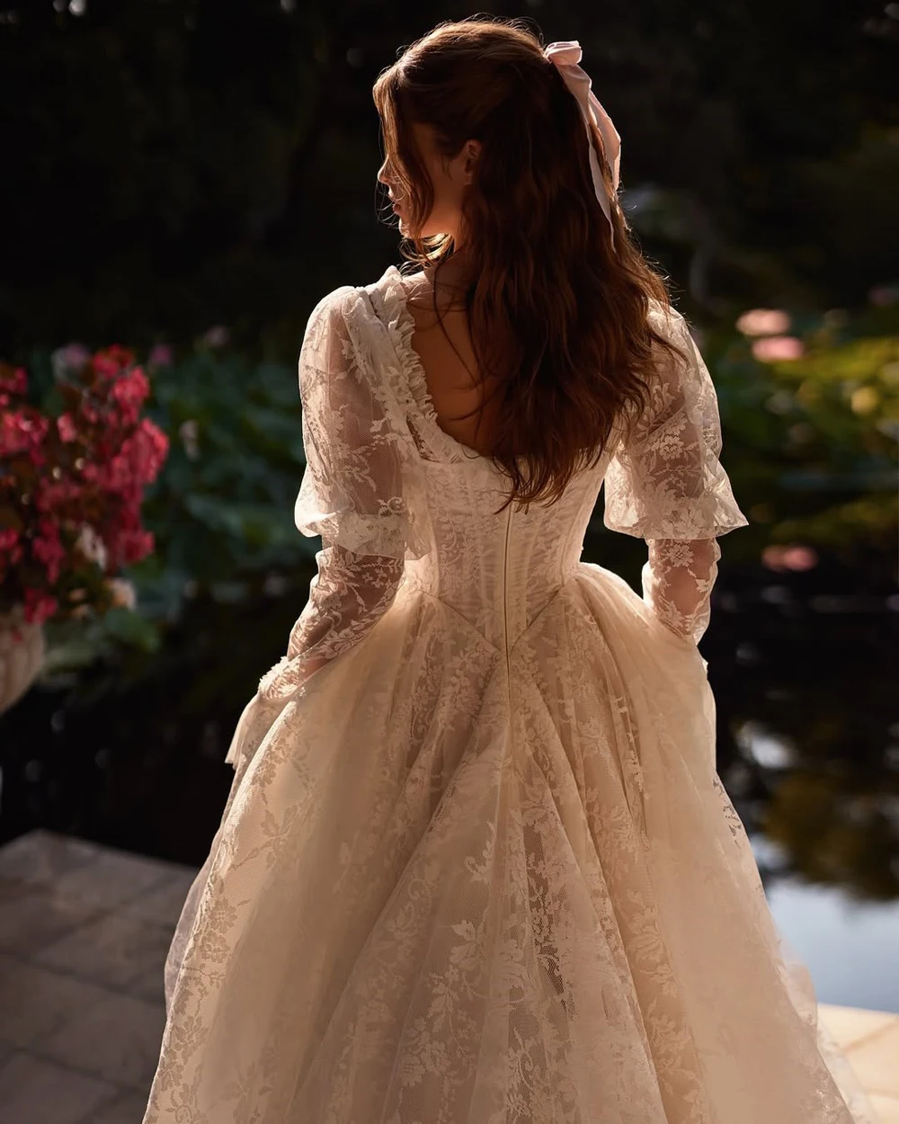 Off Shoulder Lace Wedding Dresses Elegant Puff Sleeve Ruffles Bridal Ball Gown Romantic Formal Party Vestido De Noiva Customized image 4