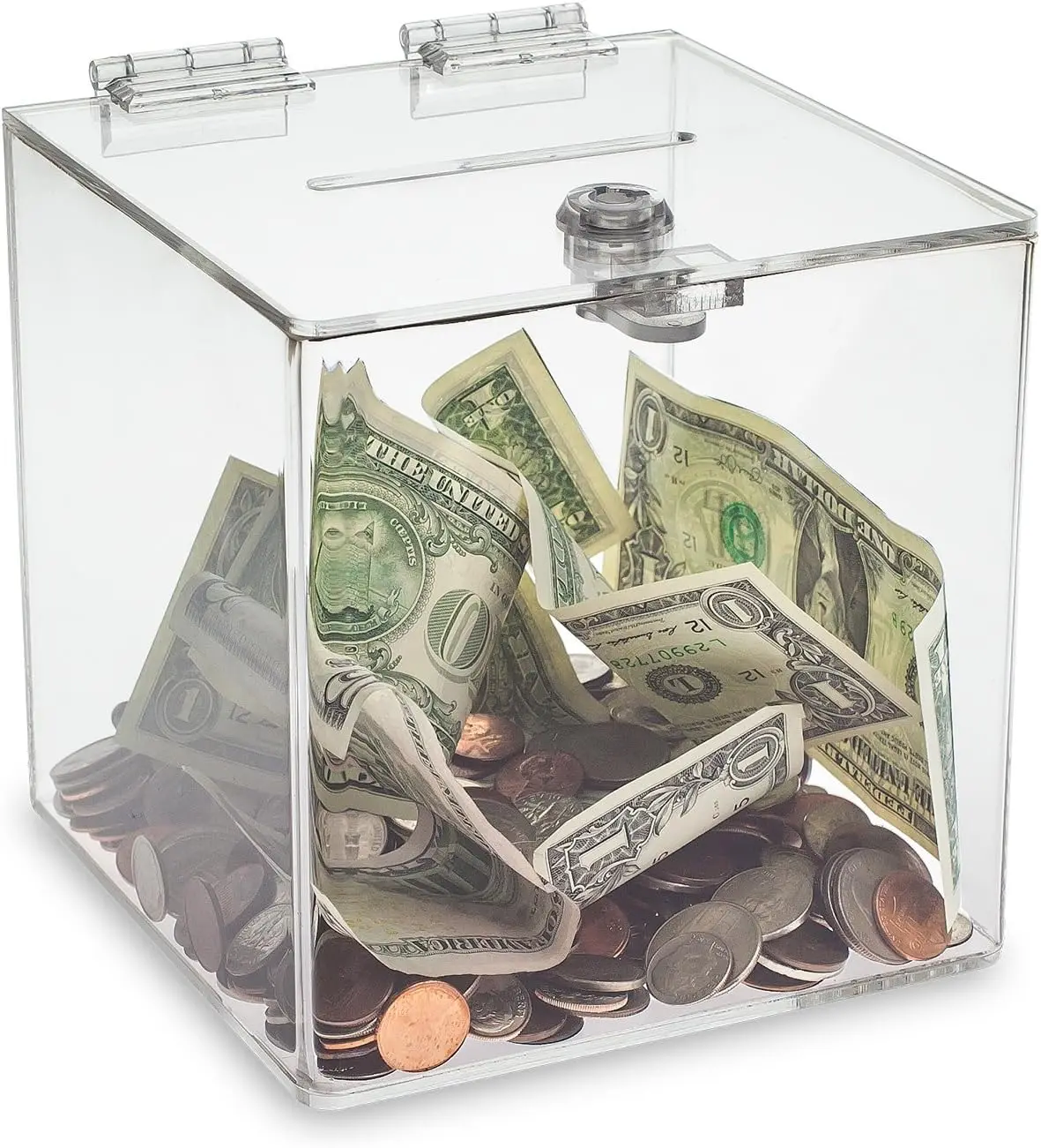 

Clear Acrylic Donation Box with Cam Lock, 6 Inch Suggestion Raffle Bin