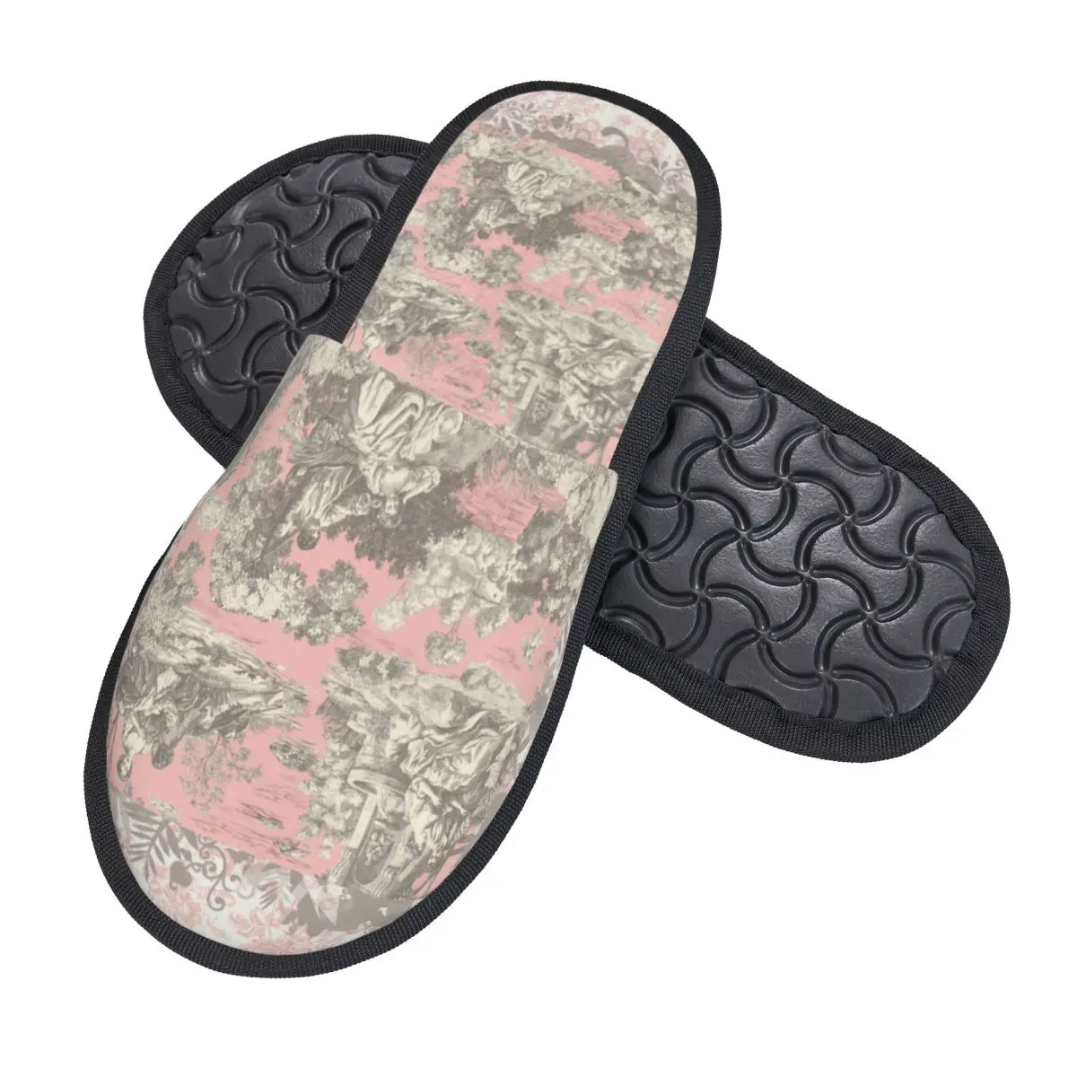 Custom Toile De Jouy Comfort Scuff Memory Foam Slippers Women French Motyw Flora Spa House Shoes