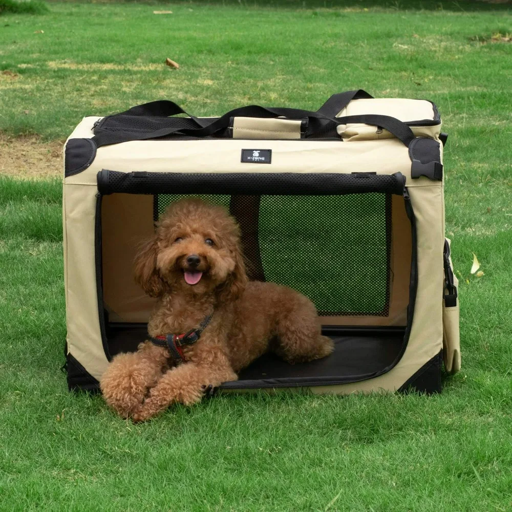 3-Door Folding Soft Dog Crate, Indoor & Outdoor Pet Home, Multiple Sizes and Colors Available, Pet Carrier