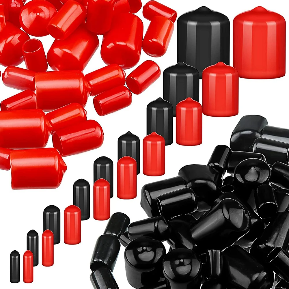 156 Pieces Flexible End Caps Bolt Screw Rubber Thread Protector Cover in 9 Sizes Form 2/25 to 4/5 Inch (Black, Red)