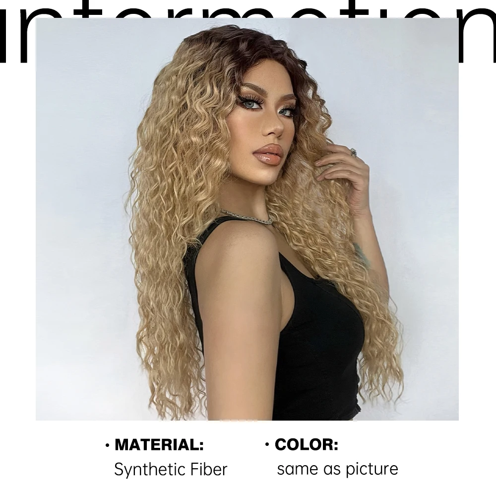 Afro Kinky Curly Lace Frontal Synthetic Wigs with Baby Hair Preplucked Blonde Wig Dark Root Deep T Part Lace Wig for Black Women