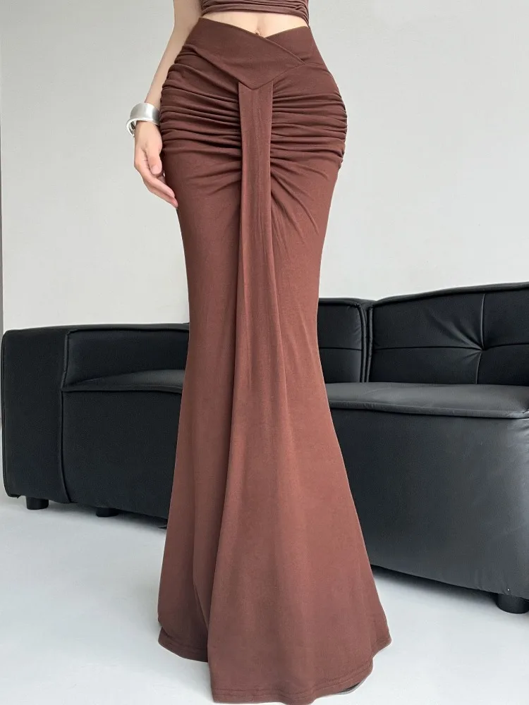 Summer Fashion New Women's Elegant Design Including Buttocks Fish Tail Skirt Pleated Design Slim Fit Skirt  Pleated Skirt