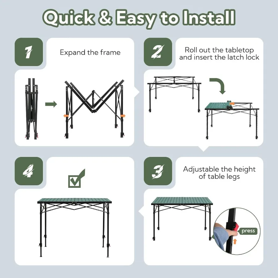 Portable Outdoor Adjustable Height Camping Table Large for 26 Person Foldable Rollup Aluminum Camp Table with Carry Bag for Pic