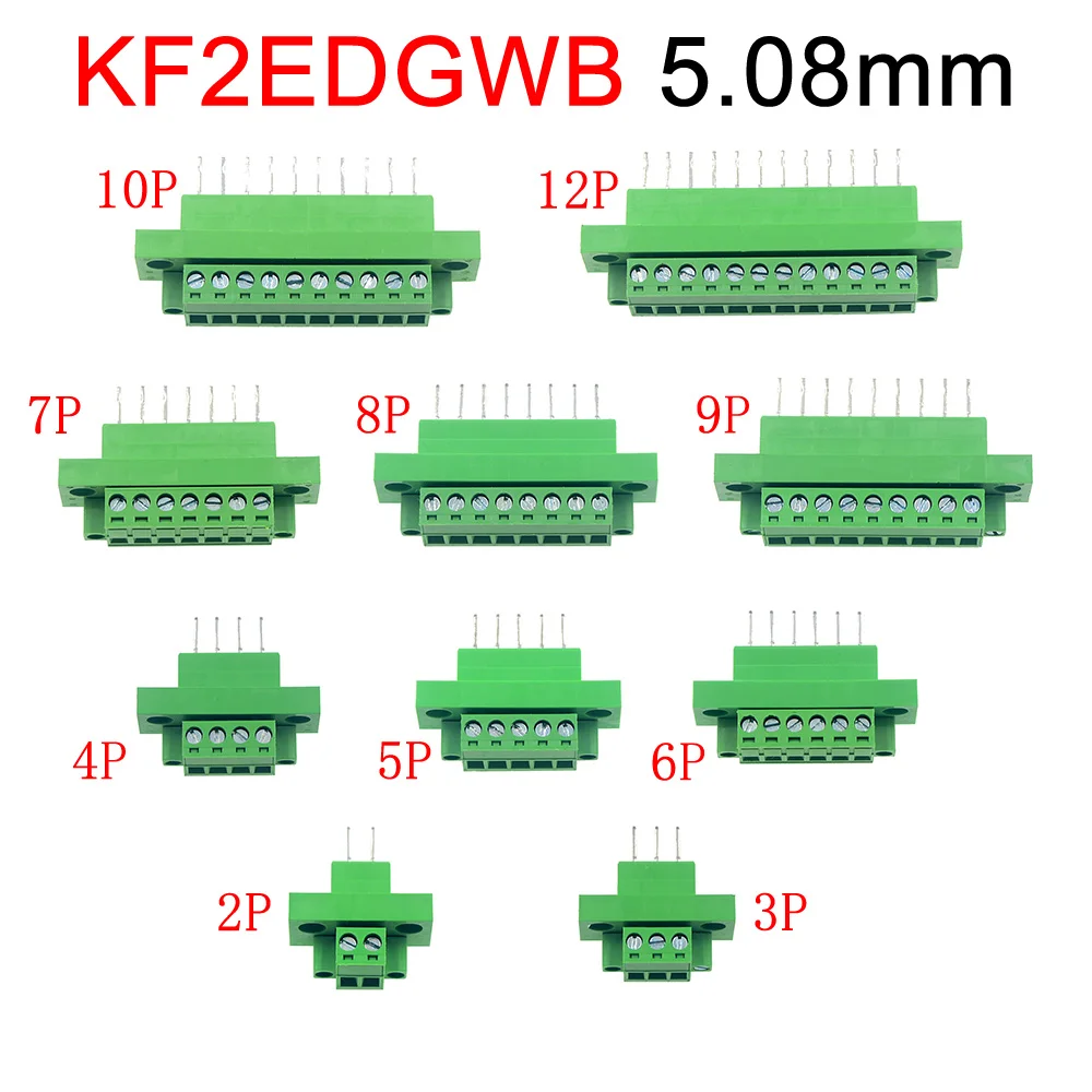 1Set KF2EDGWB Through-wall Screw Terminal Block Wire Connector 5.08mm Pitch 2-12Pin Pluggable Bulkhead Wall Terminal Plug Jack