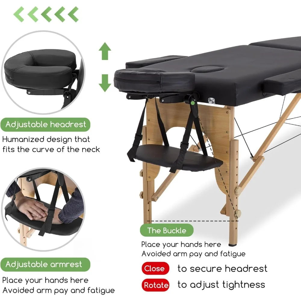 

Massage bed portable massage table, 24 inch wide 2 fold height adjustable spa table