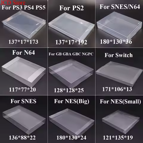 5PCS Clear Transparent Game Cartridge Box Case CIB Games Plastic PET Protector For N64 NES SNES GB GBA GBC NGPC Switch PS2/3/4