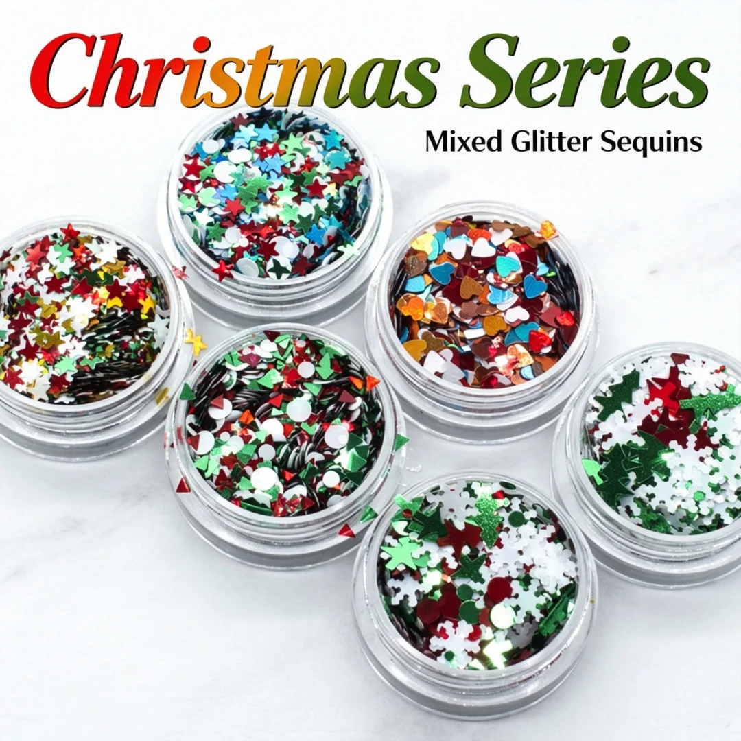 Christmas Mixed Shape Sequins DIY Nail Art Shaker Card Decor Star Heart Snowflake Assorted Glitter Multicolor Sparkling Craft