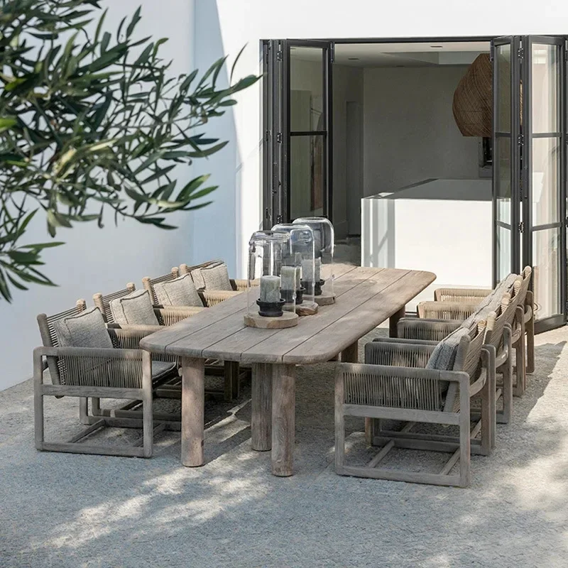 Outdoor Desk-Chair Courtyard Villa Yard Myanmar Teak Long Table B & B Outdoor Garden Terrace Leisure Solid Wood Large Table