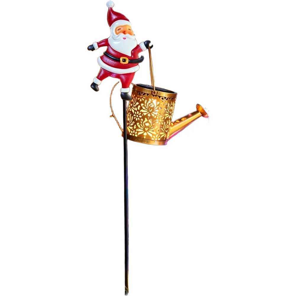 Santa Watering Can Solar Lamp for Garden and Patio Resin Texture 32 10 52cm Dimensions Warm White and Colorful LED Lighting