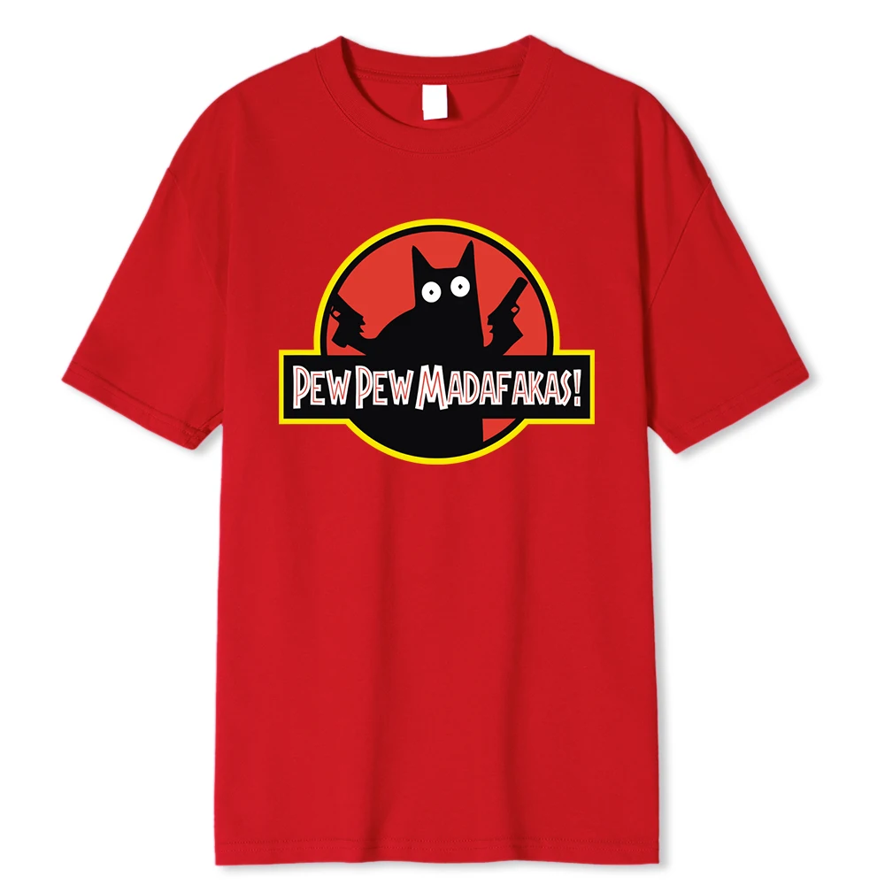 Pew Pew Madafakas Black Cat With Two Guns Male Tops Summer Loose T-Shirt Cotton New T-Shirt Hip Hop Tee Clothes Casual T-Shirts