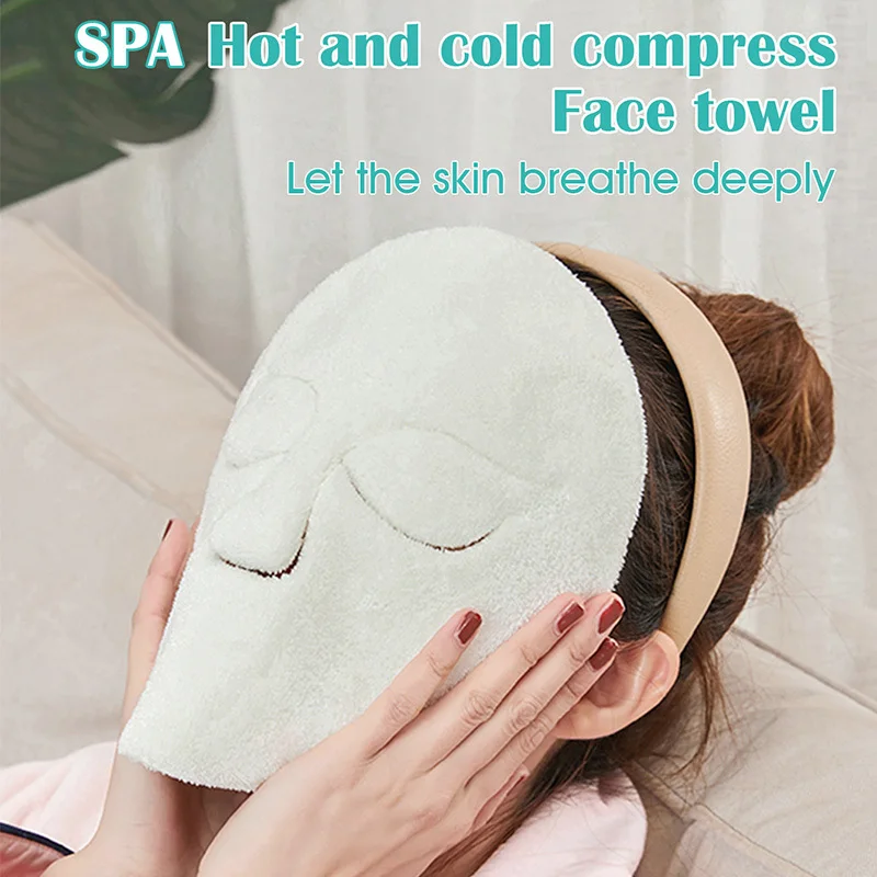 1-teiliges warmes Kompressenhandtuch aus Korallenvlies, wiederverwendbare Spa-Gesichtstüchermaske mit Gürtel, heiße Dampfgarer-Gesichtsmaske – sanft für empfindliche Haut
