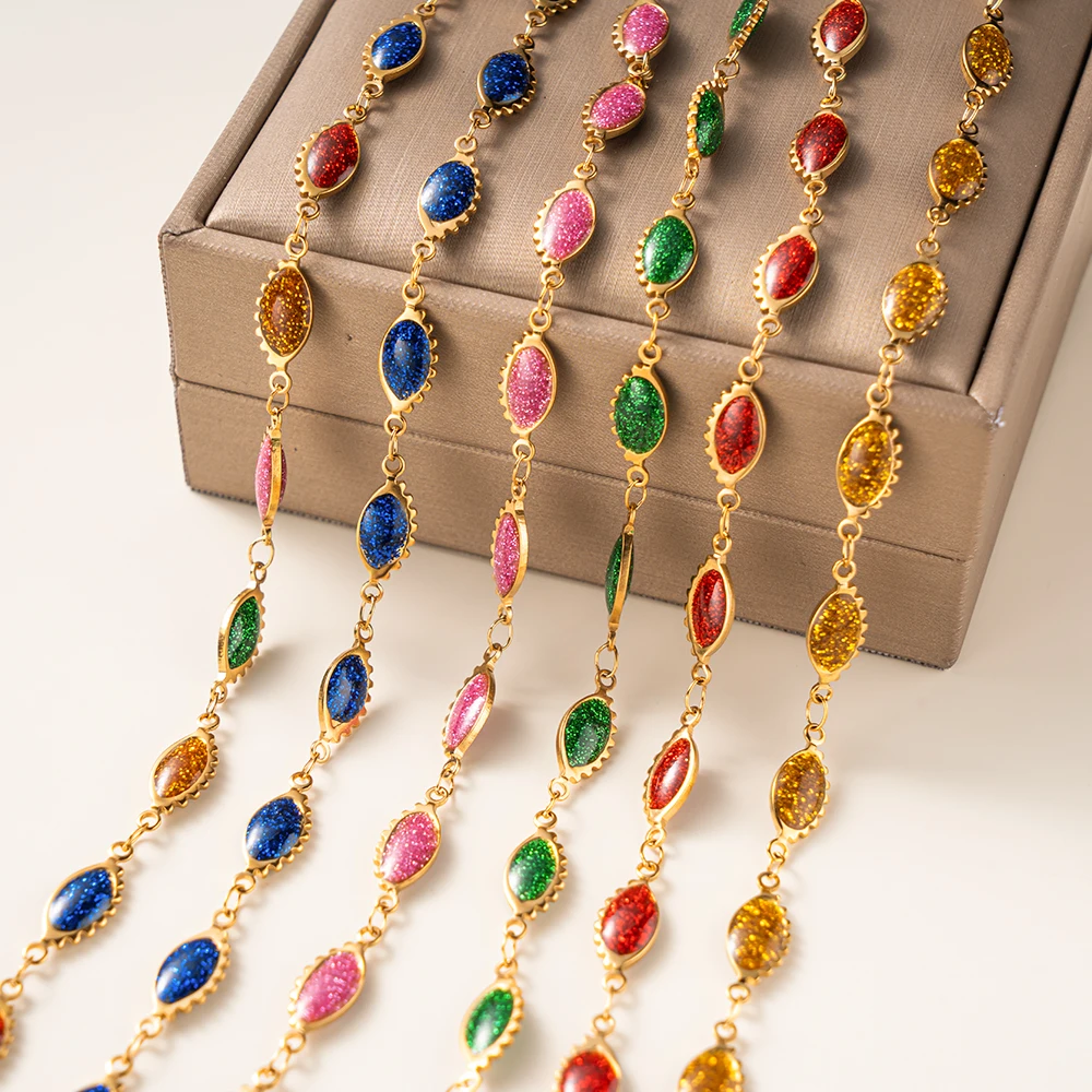 

1 Meter Sparkling Colorful Enamel Chains Link For DIY Bracelet Necklaces Jewelry Making Supplies Components Accessories Crafts