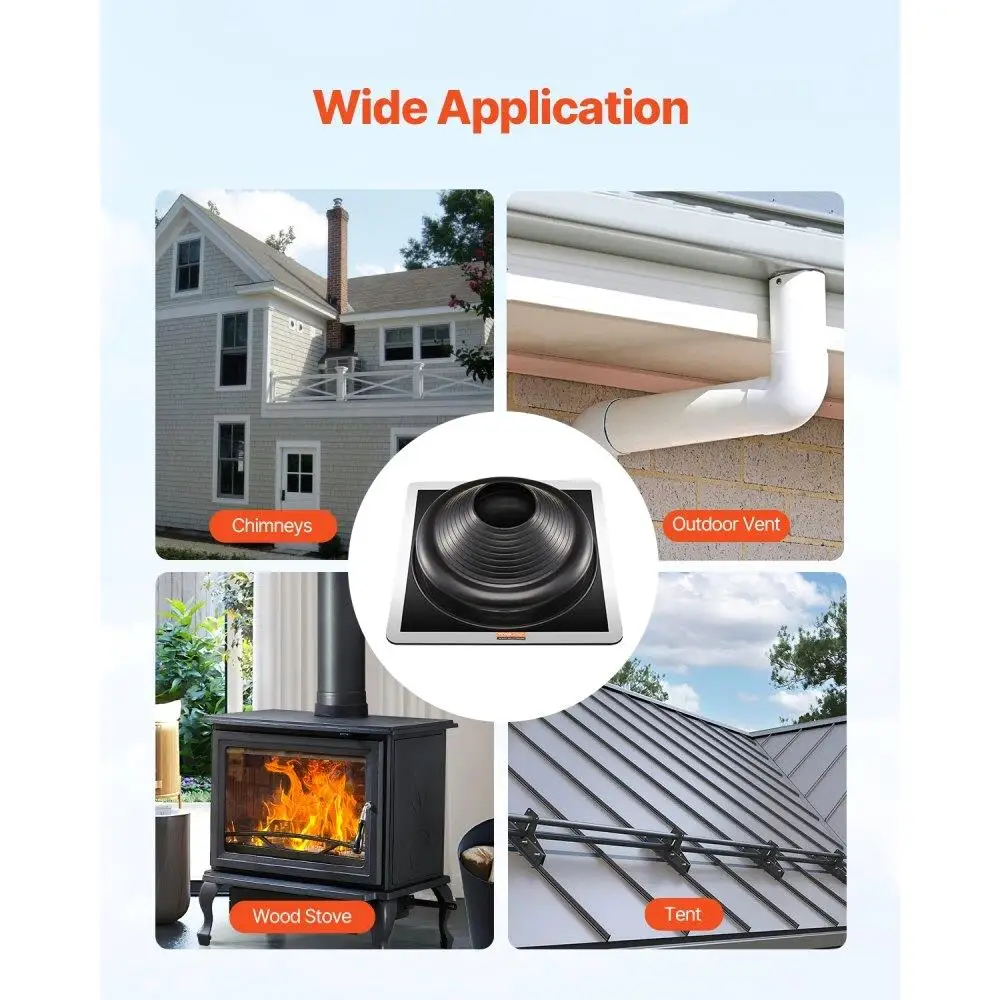 2PcsMetalRoofPipeFlashingBootsfor6-3/4to14PipeHighTempBlackEDPM