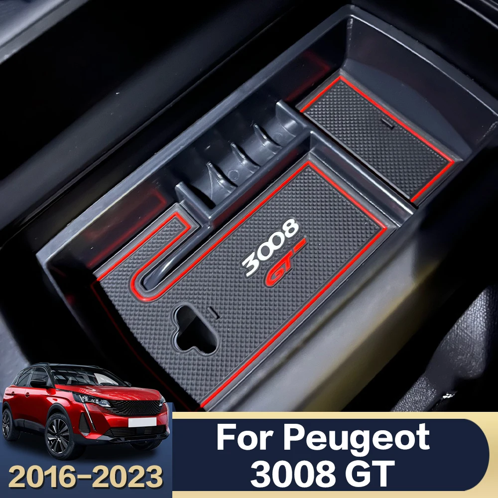 Peuugeot 3008 gt 2016 - 2023 2022 2021 2020と互換性のあるカーアームレスト収納ボックスオーガナイザー、センターコンソール、インテリアアクセサリー