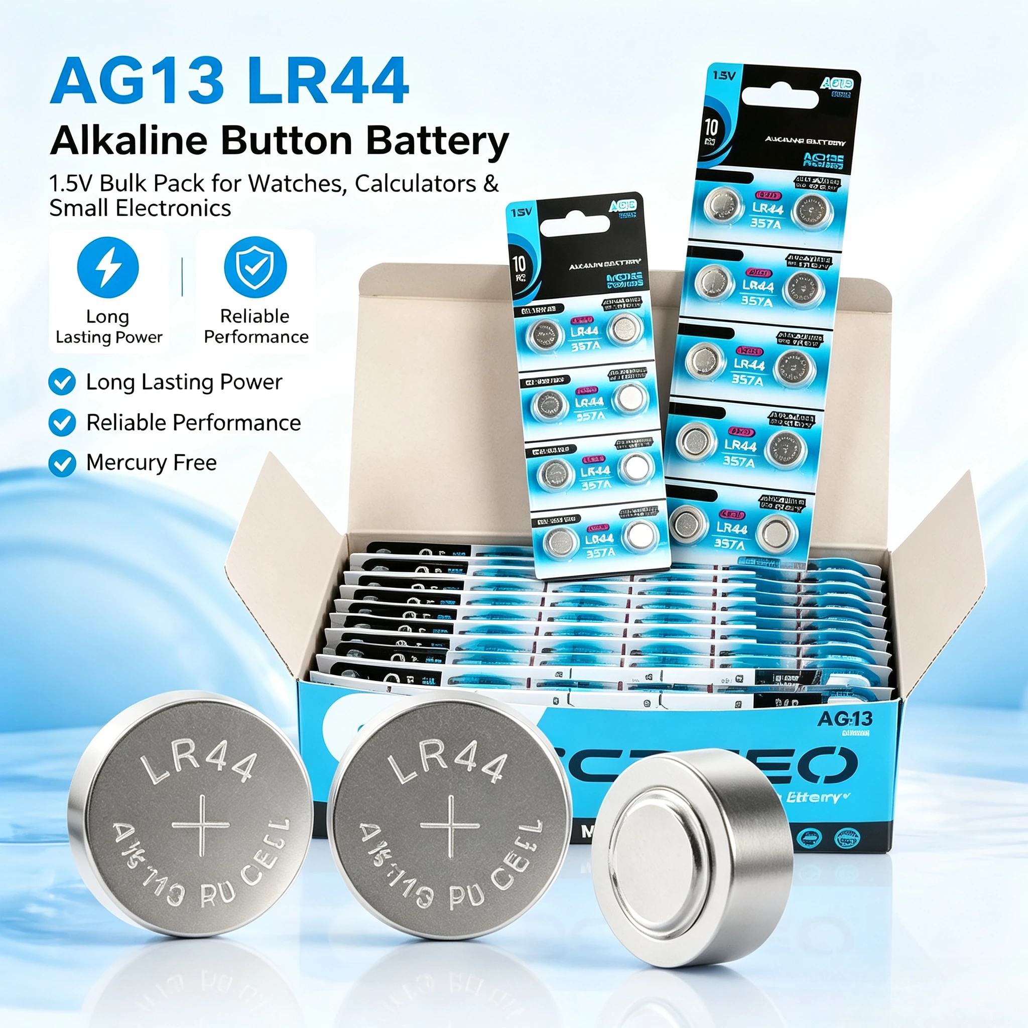 Pack of 10-200 AG13 LR44 Alkaline Button Battery Cell Coin Batteries Replacement for Watches Calculators Multiple Application
