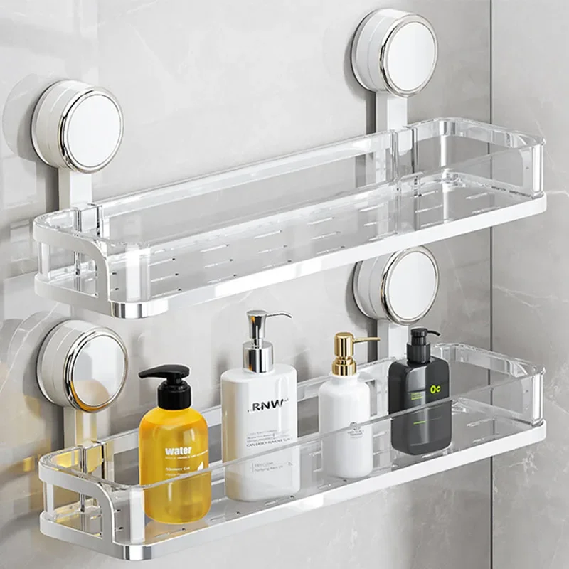 Removable Suction Cup Shower Shelf, Waterproof Wall Mounted Bathroom Organizer with Strong Vacuum Suction for Toiletries