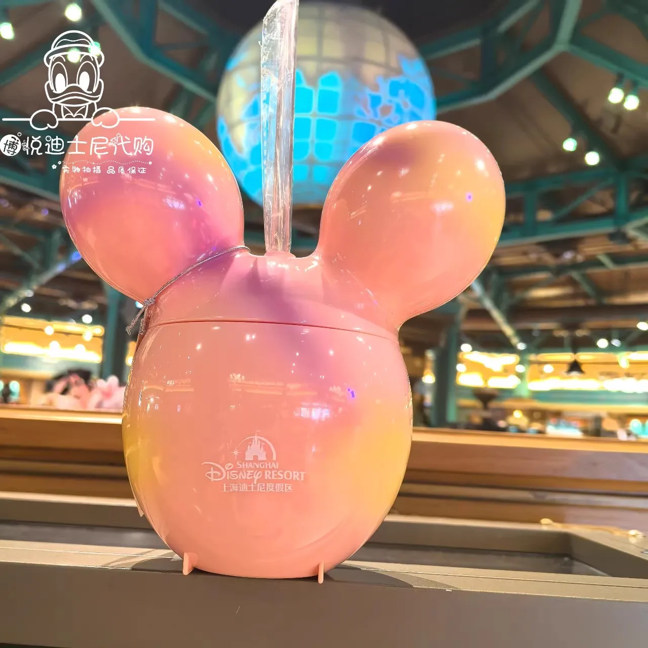 Original Shanghai Disney 2024 Mickey Mouse Balloon Straw Cup Cold Drink Cup Plastic Straw Cup