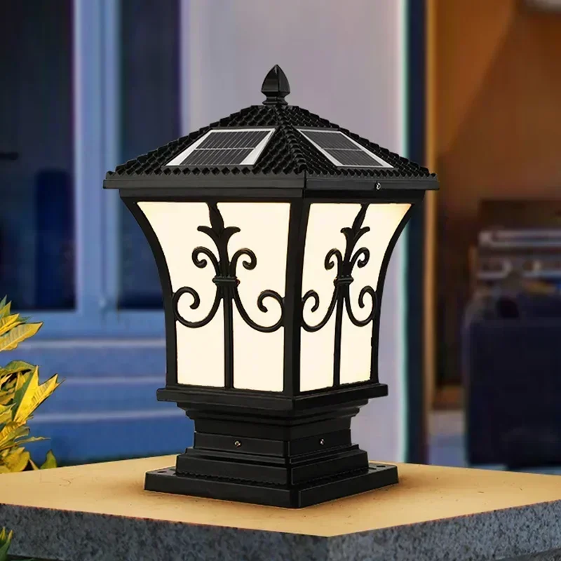 Solar Lantern 3 Light Color Black Golden Shell Remote Control Die-casting Aluminum Antique Style for Garden JJ848