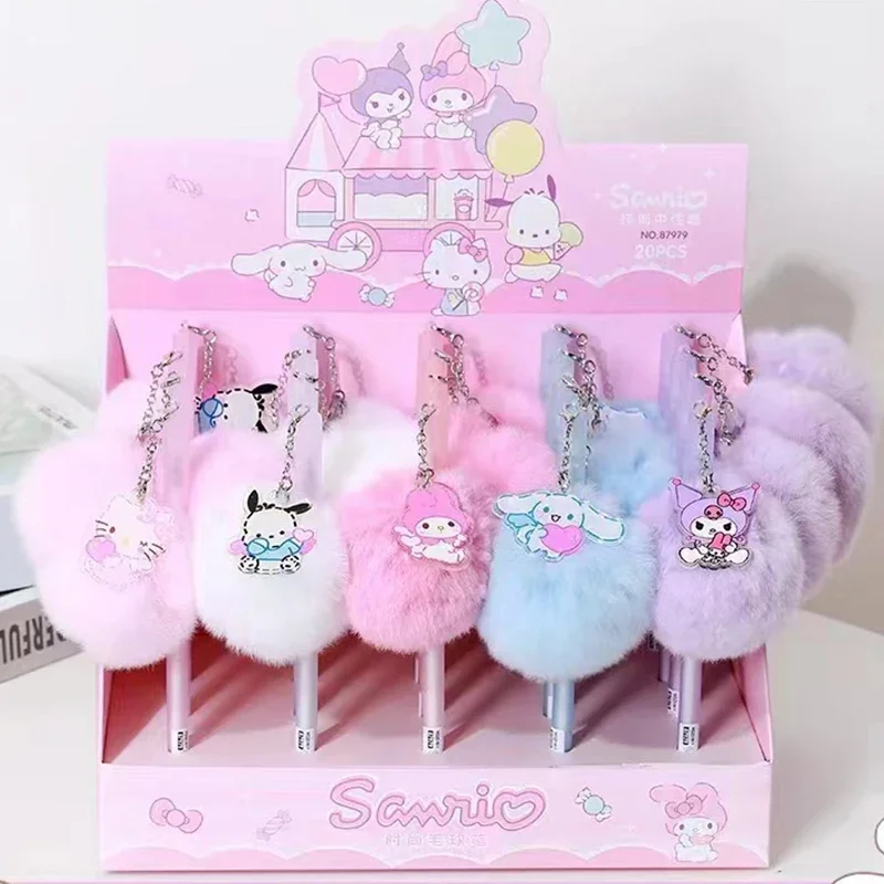 Sanrio Cute Plushh Mymelody Kuromi Cinnamoroll Pochacco Pendant Winter Warm Gel Ink Pens Cute Pen for School Stationery gift