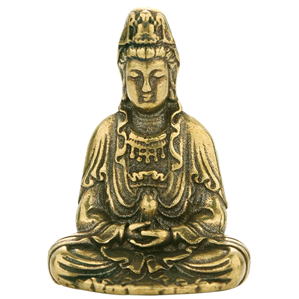 Vintage Style Solid Copper Avalokitesvara Buddha Statue Mini Brass Bodhisattva Decor for Home Office Desktop Tabletop Crafts