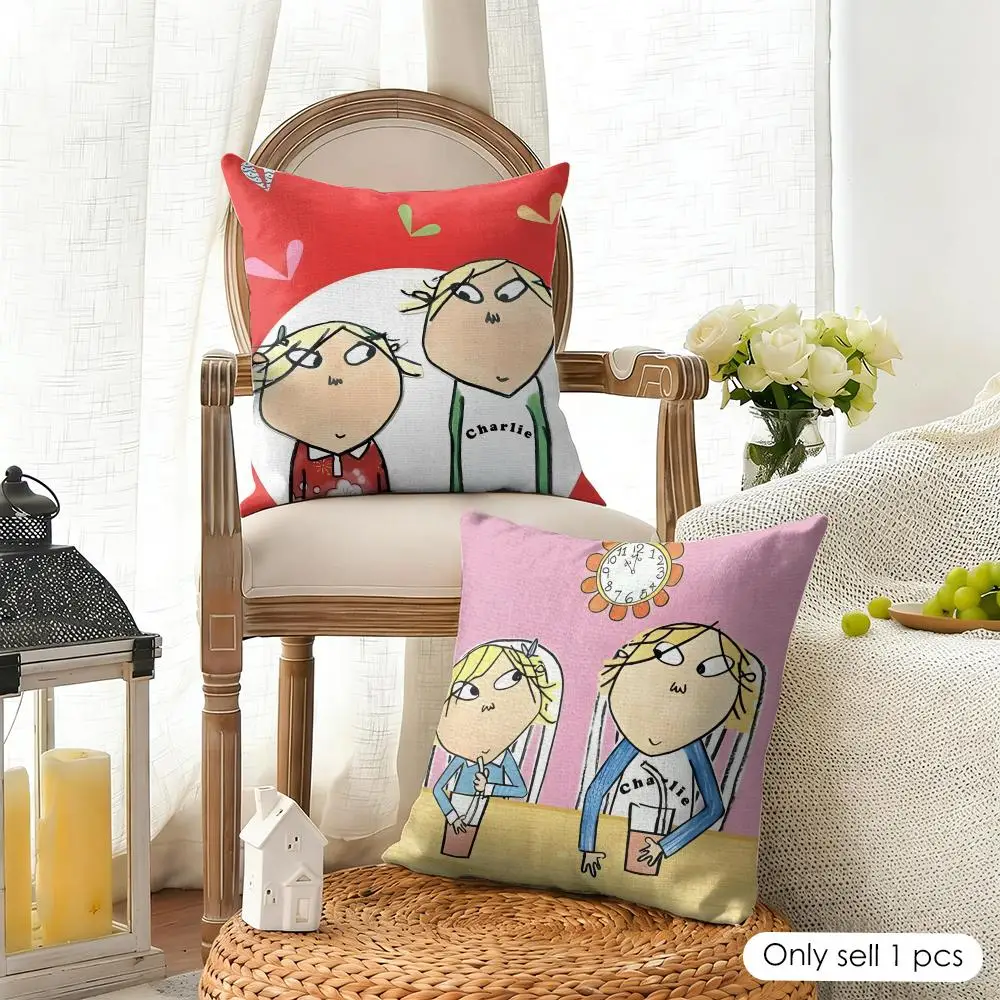 Cartoon C-Charlie And Lola Cushion Cover Organic Linen Square Pillow Case Durable Non-Allergenic And Kind To Skin